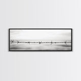 Barbed Wire, Ocean Horizon, Minimal Seascape, Stark Contrast, Framed Canvas Print, Modern Office Art, Minimalist Style, Black and White Art