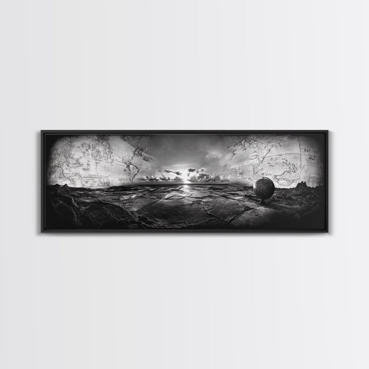 World Map, Globe Horizon, Explorer’s Dream, Canvas Print, Travel Wall Art, Surreal Photography, Study Room Adventure Decor
