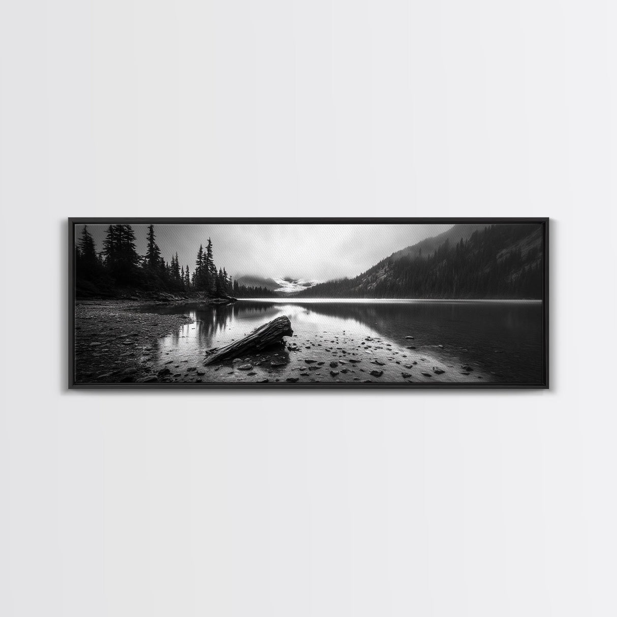 Alpine Lake, Moody Mountains, Foggy Reflection, Canvas Print, Serene Wall Art, Nature Photography, Bedroom Art, Den Decor, Office Decor