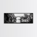 Stone Bridge, Forest River, Morning Mist, Canvas Print, Black and White Landscape, Nature Wall Art, Rustic Bathroom Art, Den Decor