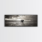 Bison River, Prairie Storm, American West, Framed Canvas Print, Rustic Nature Art, Fall Living Room Decor, Wildlife Photography