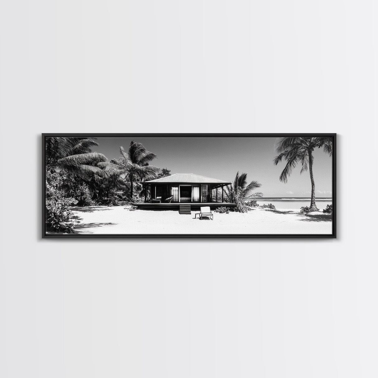 Beach House, Palm Retreat, Tropical Hideaway, Island Dream, Framed Canvas Print, Coastal Wall Art, Bedroom Decor, Tropical Vacation Aesthetic