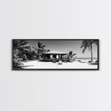 Beach House, Palm Retreat, Tropical Hideaway, Island Dream, Framed Canvas Print, Coastal Wall Art, Bedroom Decor, Tropical Vacation Aesthetic