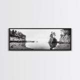 Forest Cove, Serene Shoreline, Calm Reflections, Canvas Print, peaceful nature wall art, neutral tones decor, minimalist bathroom artwork
