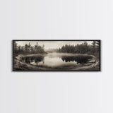 Misty Forest, Autumn Lake, Fog Reflections, Framed Canvas Print, cozy cabin decor, woodland living room art, rustic Fall photography
