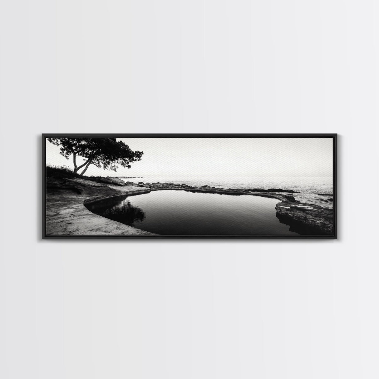 Seaside Pool, Nature Reflections, Calm Coastline, Canvas Print, minimalist zen wall art, spa bathroom decor, peaceful landscape photography