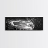 Ice Cave, Winter Seascape, Arctic Sunset, Canvas Print, dramatic frozen landscape art, black and white Christmas decor, cozy winter home art