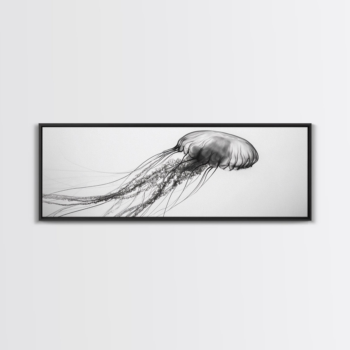 Jellyfish, Ocean Flow, Underwater Beauty, Canvas Print, Marine life wall decor, Coastal bathroom art, Minimalist ocean art, Black and white