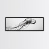 Jellyfish, Ocean Flow, Underwater Beauty, Canvas Print, Marine life wall decor, Coastal bathroom art, Minimalist ocean art, Black and white