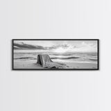 Blanket Beach, Woven Texture, Ocean Sunset, Tranquil Shore, Framed Canvas Print, Boho Wall Art, Bedroom Decor, Soft Coastal Photography Style