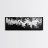 Ocean Wave, Aerial Surf, Coastal Abstract, Monochrome Motion, Framed Canvas Print, Modern Bathroom Art, Minimalist Art, Black and White Decor