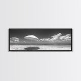 Beach Umbrella, Sunny Sky, Ocean Escape, Seaside Shade, Framed Canvas Print, Summer Wall Art, Bathroom Decor, Minimalist Coastal Style