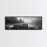 Ocean Harvest, Driftwood Crate, Coastal Mood, Framed Canvas Print, Nautical Wall Decor, Rustic Bathroom Art, Moody Coastal Artwork