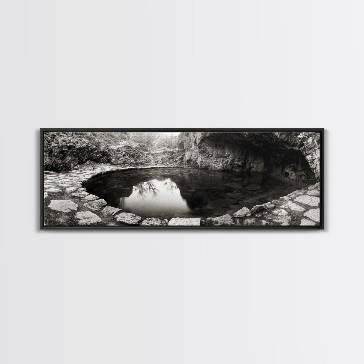 Stone Pool, Quiet Reflection, Nature Photography, Zen Vibes, Framed Canvas Print, Bathroom Wall Art, Rustic Decor, Tranquil Home Accent