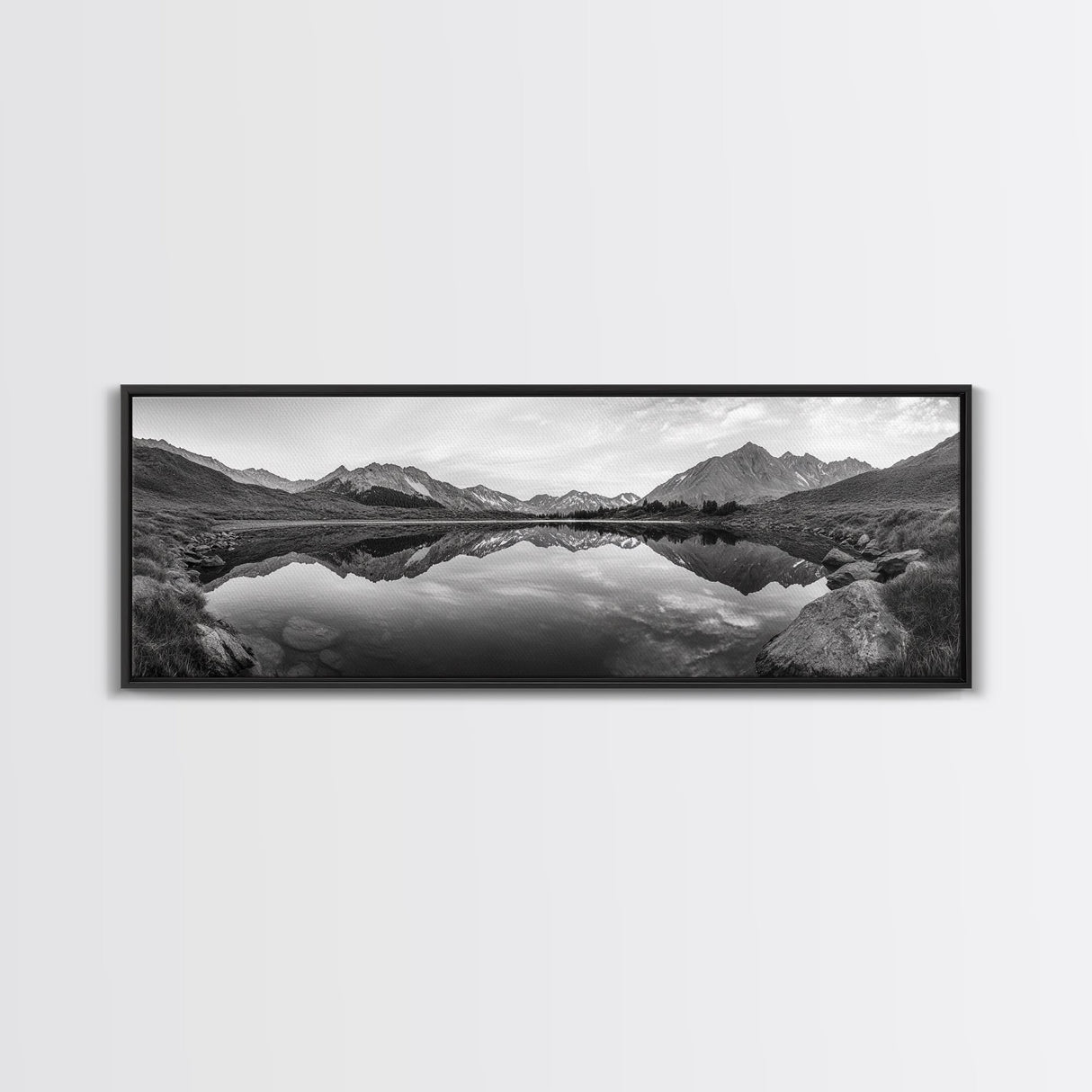 Mirror Lake, Alpine Stillness, Mountain Reflection, Tranquil Landscape, Canvas Print, Minimalist Nature Art, Living Room Wall Art, Neutral Decor