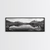 Mirror Lake, Alpine Stillness, Mountain Reflection, Tranquil Landscape, Canvas Print, Minimalist Nature Art, Living Room Wall Art, Neutral Decor