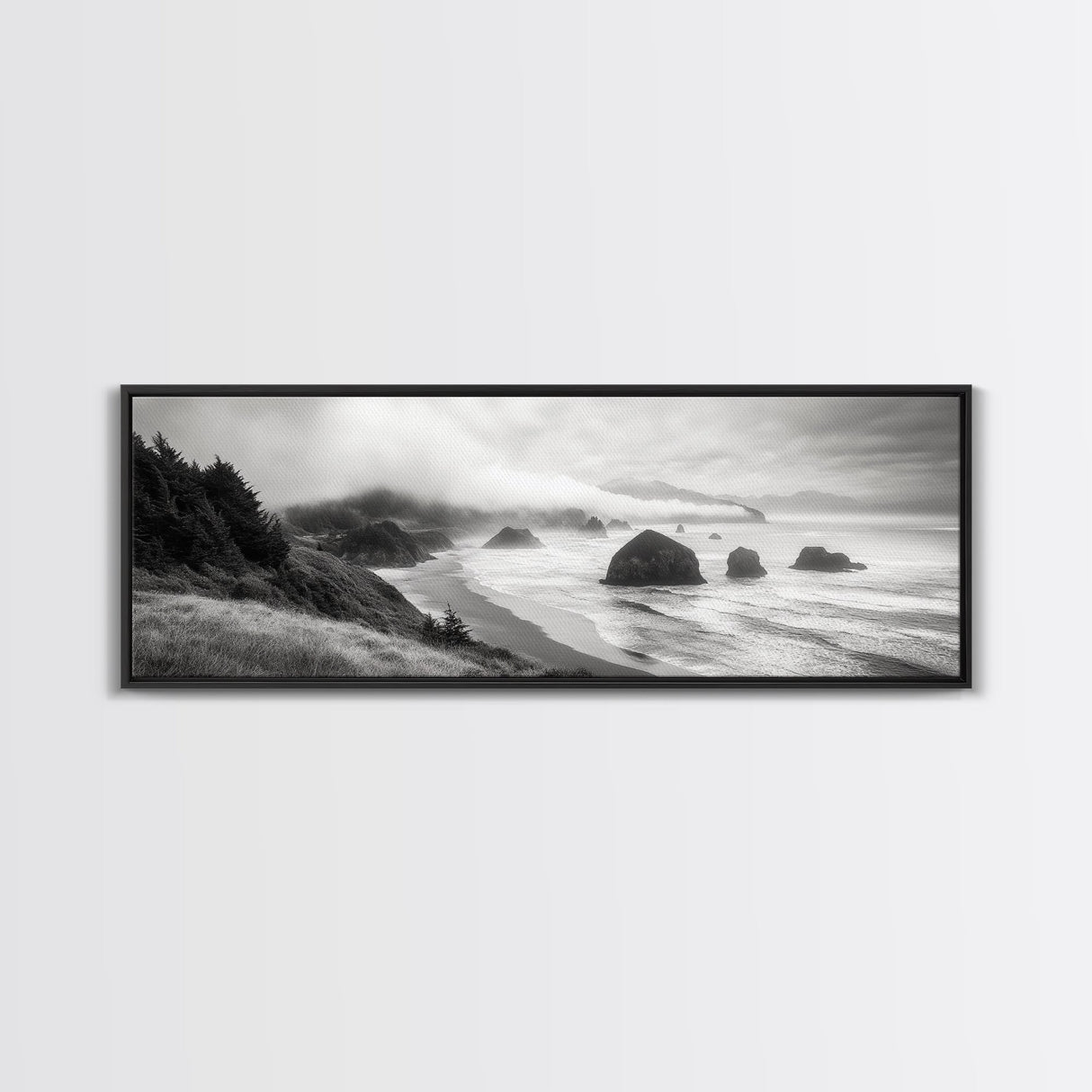 Pacific Coast, Misty Cliffs, Ocean Rocks, Moody Beach Scene, Canvas Print, Modern Nature Decor, Living Room Wall Art, Coastal Landscape
