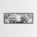 Mountain Reflections, Nature Panorama, Black and White Landscape, Framed Canvas Print, Living Room Wall Art, Modern Wilderness Decor