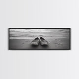 Woven Shoes, Coastal Walk, Ocean Breeze, Boho Style, Framed Canvas Print, Entryway Wall Art, Minimalist Beach Art, Seashore Photography