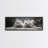 Ocean Splash, Powerful Wave Crash, Coastal Energy Wall Art, Framed Canvas Print, Modern Beach House Decor, Dynamic Living Room Art
