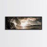 Ocean Wave Curl, Coastal Sunset, Seaside Wall Art, Framed Canvas Print, Surfer Vibes, Modern Beach Decor, Living Room Statement Piece