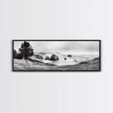 Rocky Coastline Mist, Ocean Cliffs, Foggy Seascape, Moody Decor, Canvas Print, Coastal Wall Art, Nature Photography, Living Room Decor