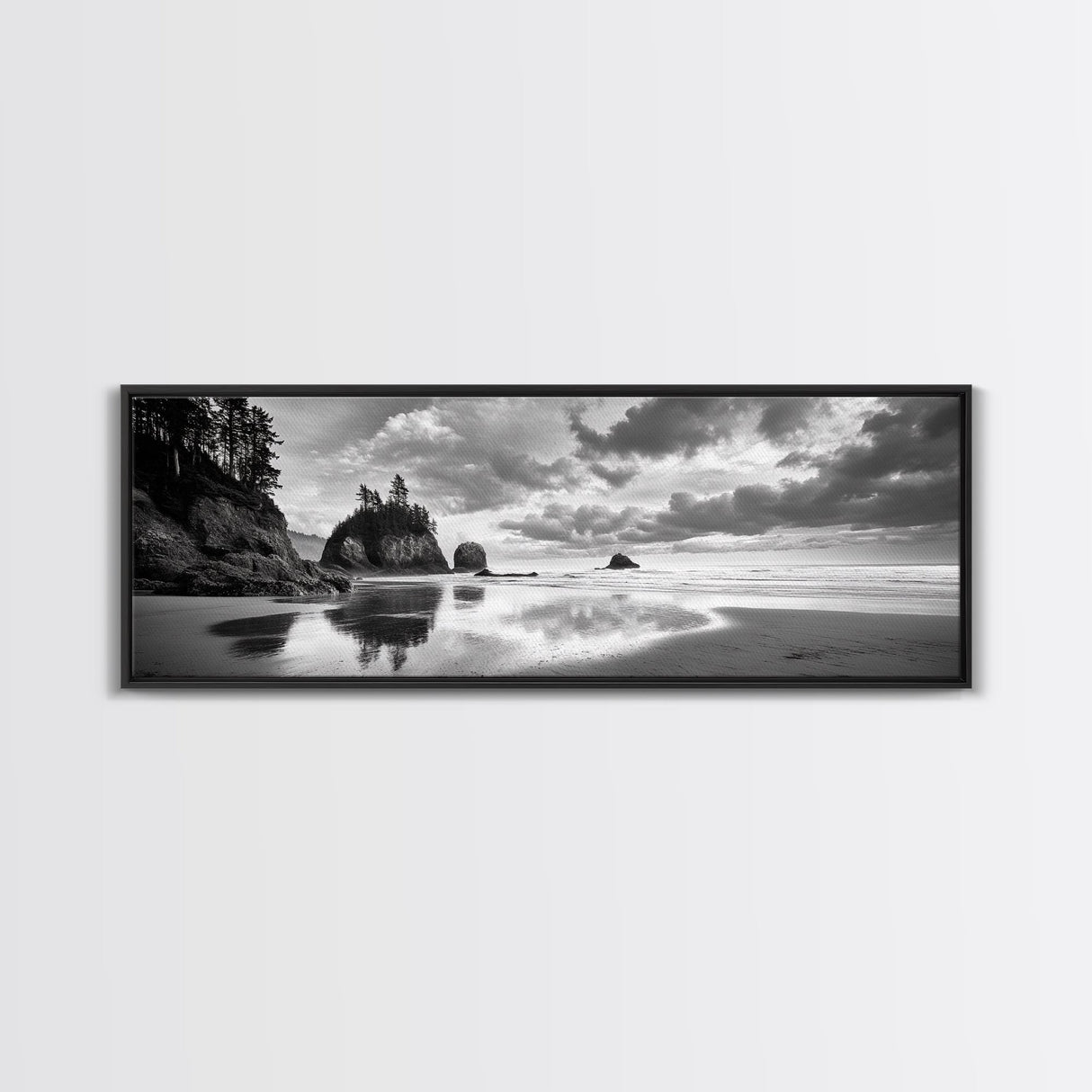 Seastacks Coastal Scene, Moody Beach Landscape, Ocean Reflections, Canvas Print, Coastal Decor, Pacific Northwest, Fall Wall Art