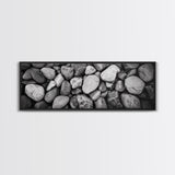 Zen Stones, Nature Texture, River Rock Closeup, Minimalist Photography, Framed Canvas Print, Spa Bathroom Wall Art, Modern Black White