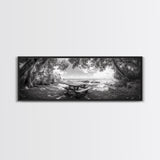 Secluded Picnic Spot, Ocean View, Tranquil Escape, Nature Sanctuary Art, Framed Canvas Print, Kitchen Wall Decor, Coastal Forest Vibe
