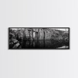 Quarry Wall, Rocky Cliff, Natural Reflection, Still Water, Framed Canvas Print, Industrial Wall Art, Man Cave Decor, Rustic Landscape Art