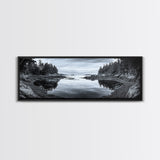 Forest Inlet, Calm Waters, Rocky Shore, Framed Canvas Print, Pacific Northwest Wall Art, Neutral Decor, Nature Photography, Rustic Vibes