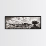 Vineyard Rows, Sunny Fields, Cloudy Sky, Canvas Print, Rustic Country Decor, Dining Room Wall Art, Wine Country Landscape, Farmhouse Style