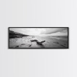 Snake On Beach, Coastal Wildlife, Dramatic Black and White, Framed Canvas Print, Nature Wall Art, Minimalist Decor, Office Statement Art