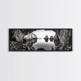 Sea Cave View, Ocean Reflections, Nature Escape, Framed Canvas Print, Beach House Wall Art, Zen Decor, Black and White Coastal Style
