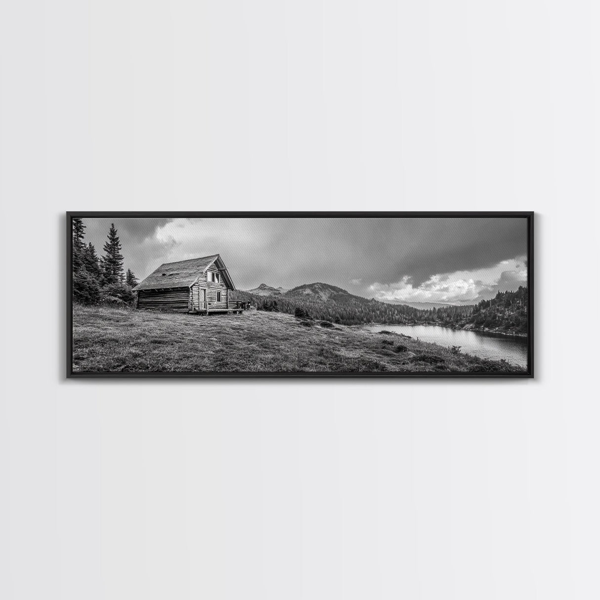 Cabin On Hill, Mountain Lake, Rustic Retreat, Canvas Print, Fall Wall Art, Cozy Home Decor, Adventure Landscape, Nature-Inspired Design