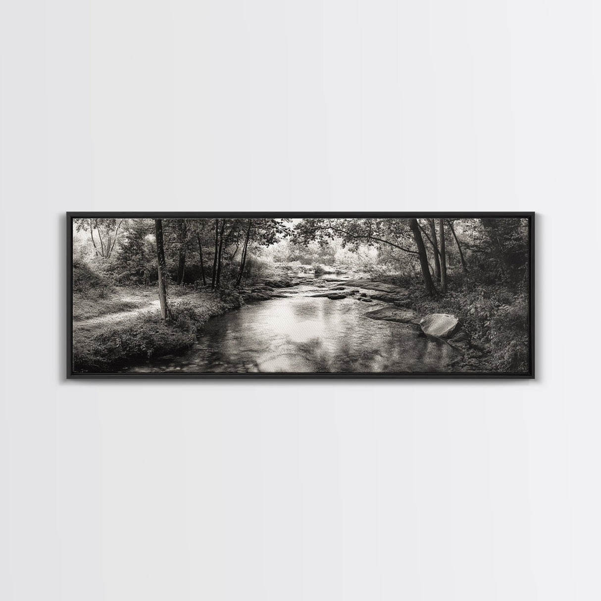 Woodland Creek Flow, Sepia Landscape Scene, Peaceful Forest Art, Canvas Print, Autumn Wall Decor, Rustic Living Room Artwork