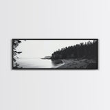 Forest Cliffs, Quiet Bay, Monochrome Coast, Canvas Print, Nature Photography, Modern Rustic Wall Art, Entryway or Office Decor