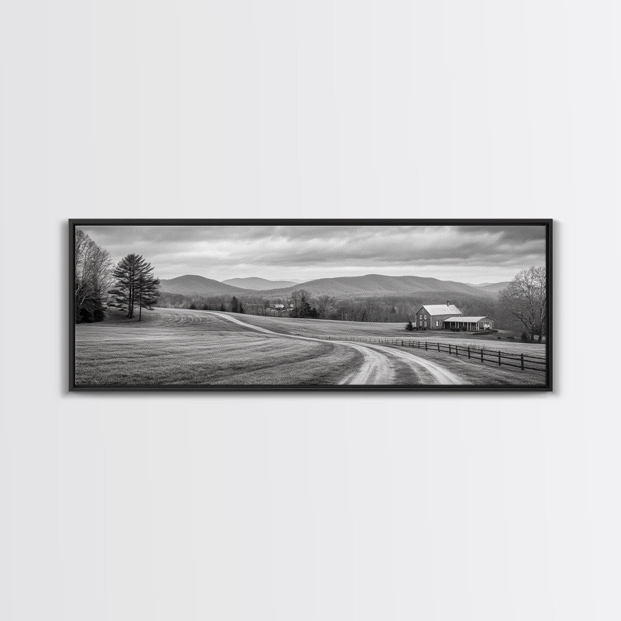 Mountain Valley, Country Road, Rural Home, Framed Canvas Print, Farmhouse Wall Art, Living Room Decor, Autumn Country Landscape