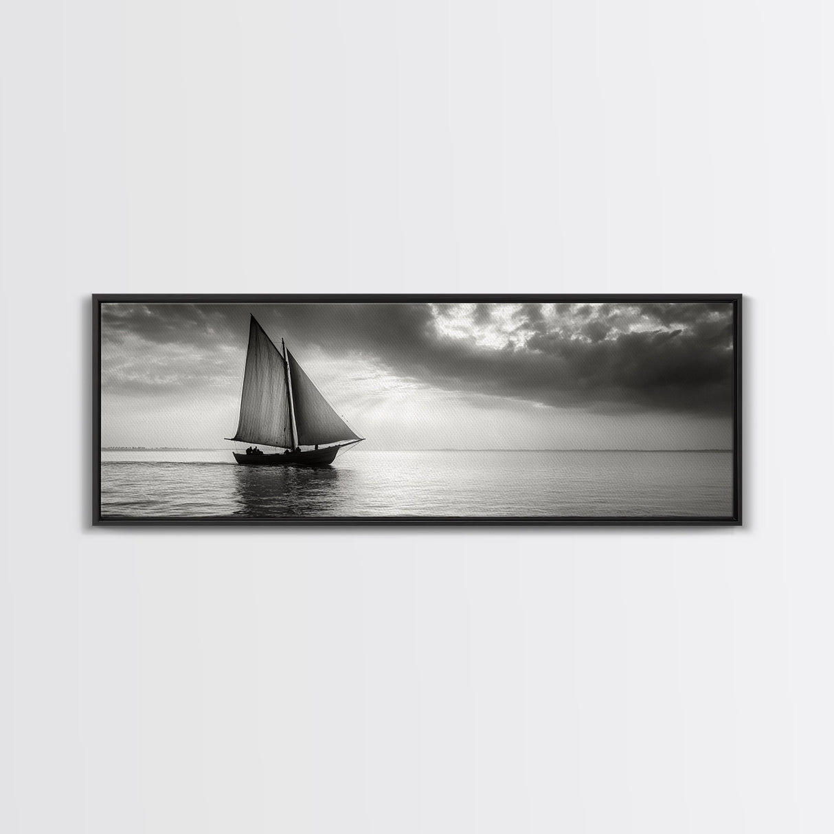 Sailboat, Ocean Horizon, Dramatic Sky, Framed Canvas Print, Nautical Wall Art, Minimalist Office Decor, Ocean Lover Photography