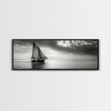 Sailboat, Ocean Horizon, Dramatic Sky, Framed Canvas Print, Nautical Wall Art, Minimalist Office Decor, Ocean Lover Photography