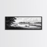 Marsh Scene, Grassy Shore, Tree Lined Path, Canvas Print, Nature Landscape Art, Rustic Cabin Decor, Peaceful Living Room Style