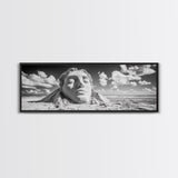 Sand Sculpture Head, Beach Goddess, Coastal Calm, Surreal Beauty, Framed Canvas Print, Modern Wall Art, Living Room Decor, Minimalist Art