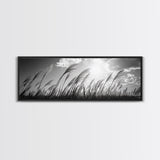 Windy Grass Field, Sunlit Sky, Nature Movement, Prairie Glow, Framed Canvas Print, Fall Wall Art, Living Room Decor, Boho Rustic Aesthetic
