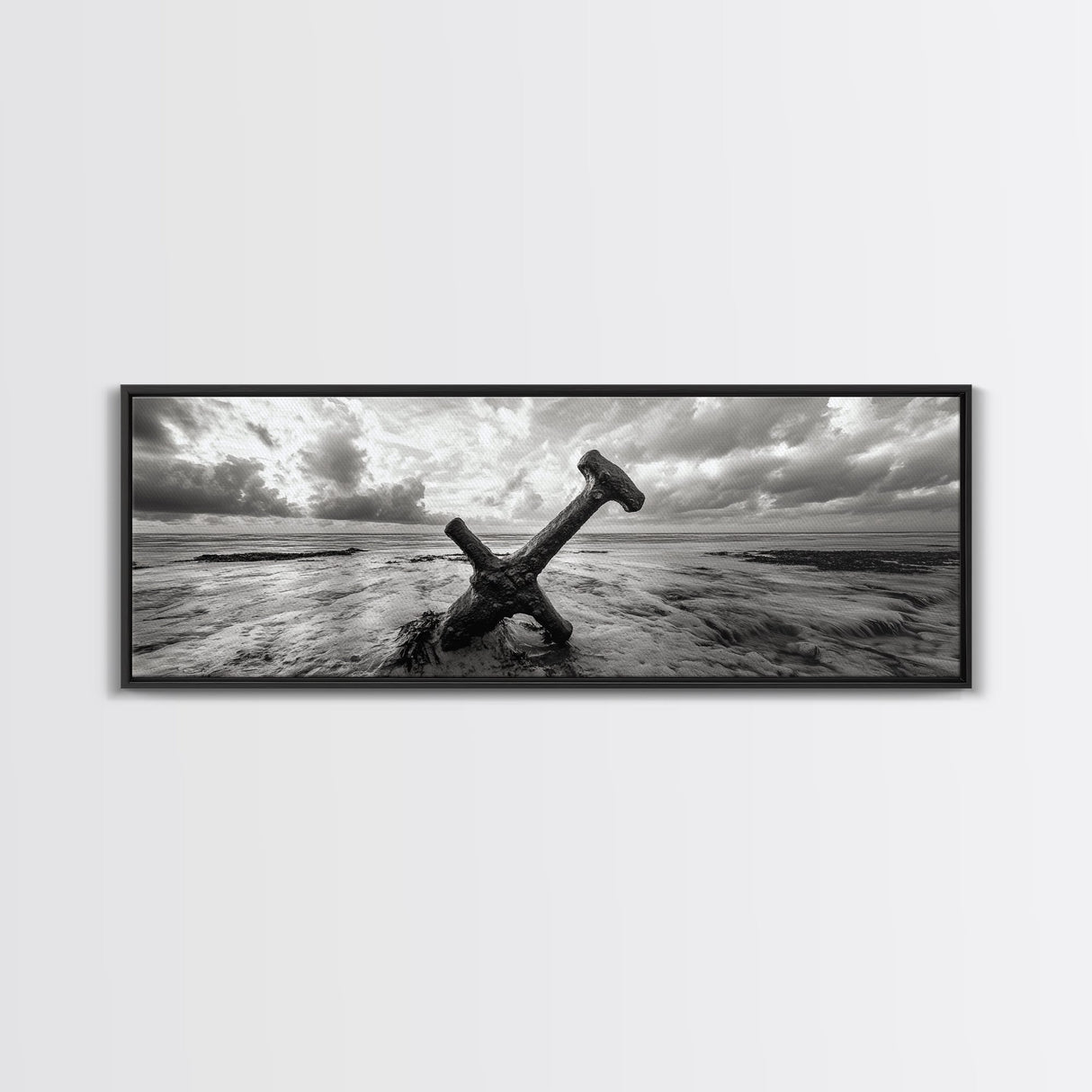 Seaside Iron Anchor, Rustic Beach Print, Nautical Ocean Art, Framed Canvas Print, Moody Wall Decor, Coastal Living Room Art