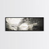 Ocean Barrel Wave, Surf Photography, Coastal Decor, Sepia Framed Canvas Print, Modern Beach House Bathroom or Living Room Wall Art