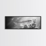 Silver Fish Closeup, Underwater Life, Marine Wildlife Art, Black and White Framed Canvas Print, Coastal Bathroom or Den Wall Art