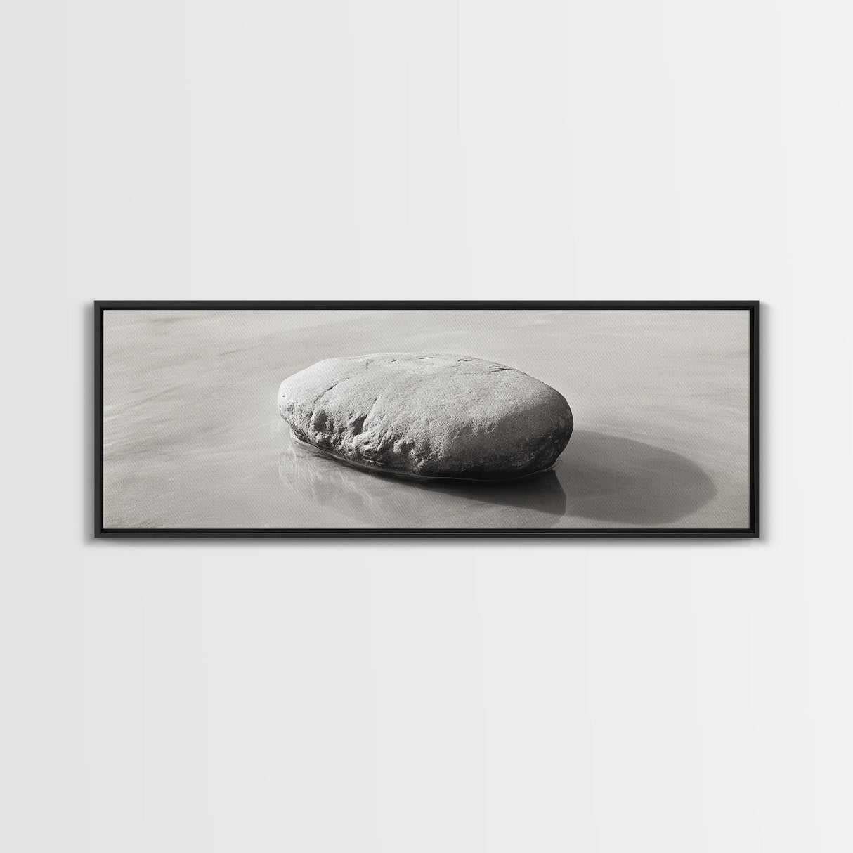 Smooth Beach Rock, Minimal Seascape, Zen Coastal Decor, Tranquil Framed Canvas Print, Modern Spa or Bedroom Wall Art