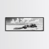 Scuba Gear, Deserted Beach, Ocean Explorer, Framed Canvas Print, minimalist beach decor, scuba diver gift, ocean wall art, travel lover art