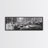 River Stream, Snow Forest, Winter Tranquility, Canvas Print, cozy cabin art, hygge home decor, Christmas wall art, woodland minimalist art