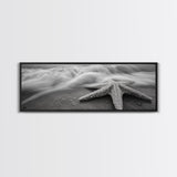 Starfish Closeup, Ocean Wave Motion, Coastal Macro Scene, Framed Canvas Print, minimalist beach decor, bathroom wall art, nautical vibe
